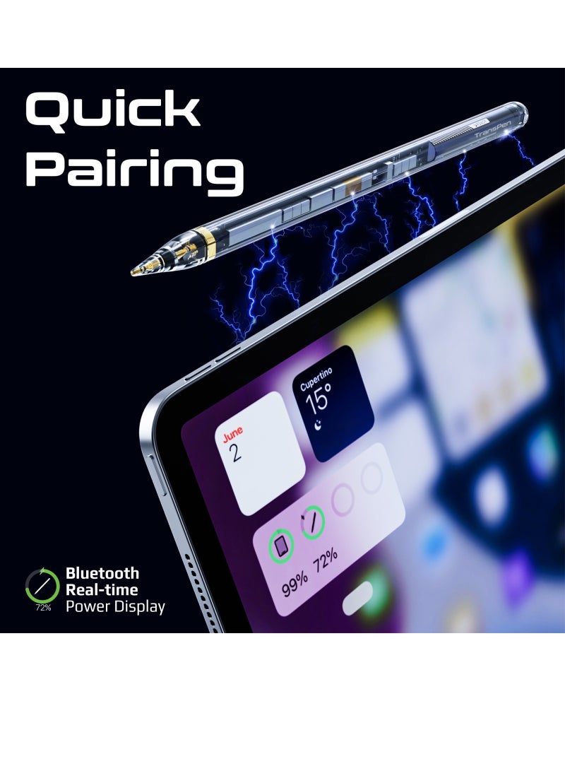 بروميت - قلم شاشة شفاف لأجهزة iPad مع حساسية إمالة رفض راحة اليد وعرض البطارية في الوقت الحقيقي باللون الأسود - Image 1
