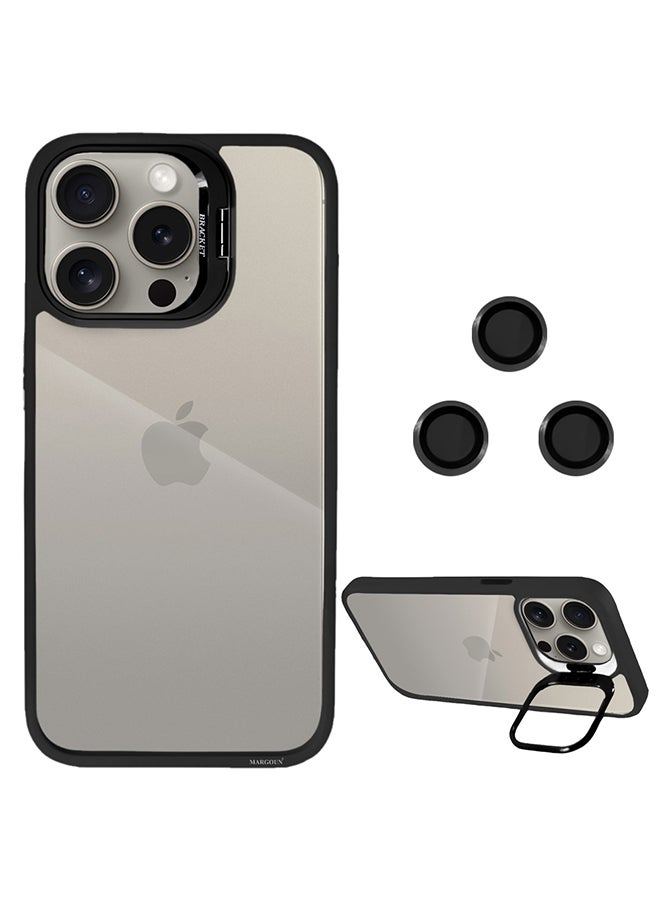 MARGOUN - iPhone 15 Pro Case Cover And Lens Protector Built-In Camera Stand And Compatible With Magsafe Full Body Shockproof Case Clear Black - Image 1