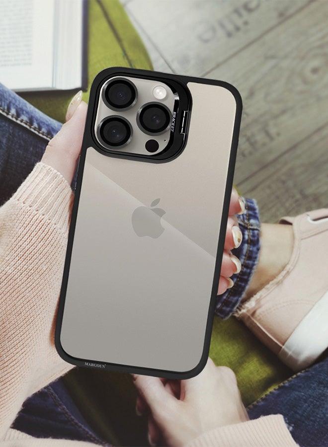 MARGOUN - iPhone 15 Pro Case Cover And Lens Protector Built-In Camera Stand And Compatible With Magsafe Full Body Shockproof Case Clear Black - Image 1