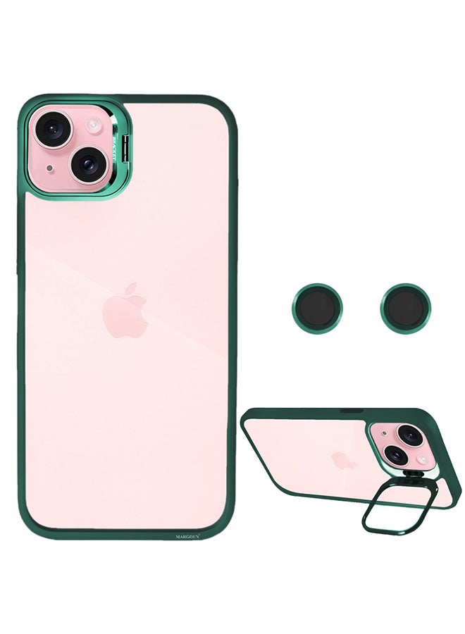 MARGOUN - Iphone 15 Plus Case Cover And Lens Protector Built-In Camera Stand And Compatible With Magsafe Full Body Shockproof Case Clear Green Green - Image 1