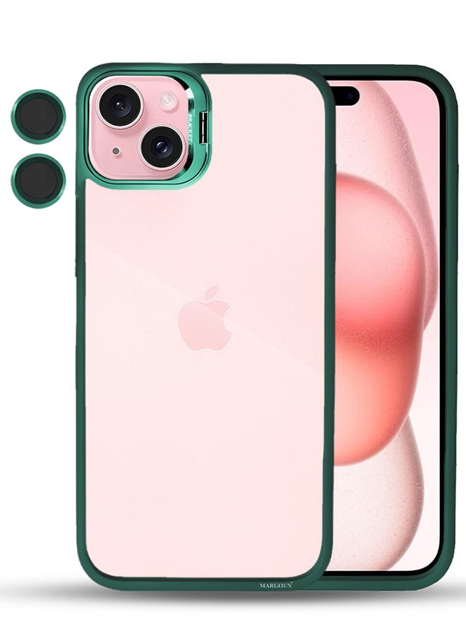 MARGOUN - Iphone 15 Plus Case Cover And Lens Protector Built-In Camera Stand And Compatible With Magsafe Full Body Shockproof Case Clear Green Green - Image 1