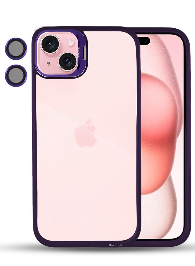 MARGOUN - iPhone 15 Plus Case Cover And Lens Protector Built-in Camera Stand And Compatible With Magsafe Full Body Shockproof Case Clear Purple - Image 1