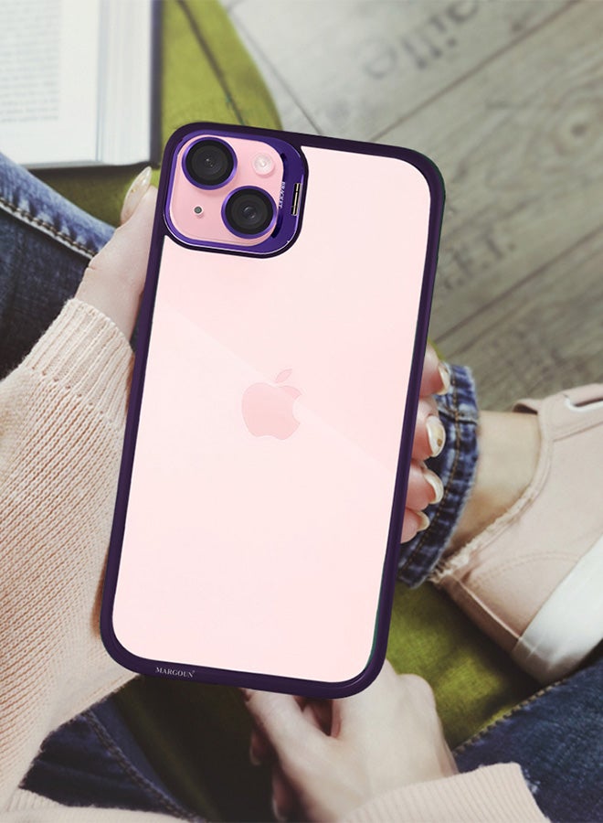 MARGOUN - iPhone 15 Plus Case Cover And Lens Protector Built-in Camera Stand And Compatible With Magsafe Full Body Shockproof Case Clear Purple - Image 1