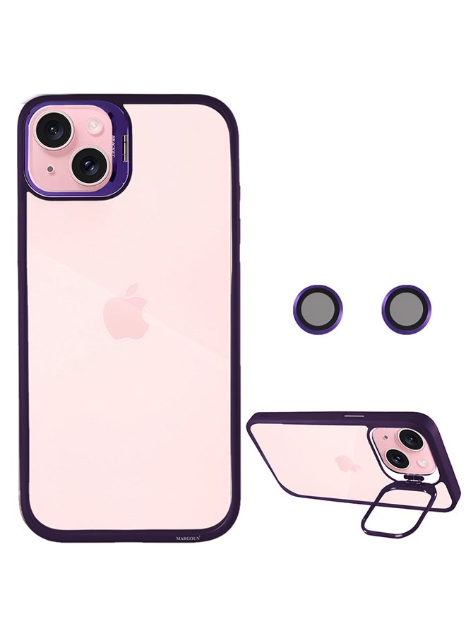 MARGOUN - iPhone 15 Plus Case Cover And Lens Protector Built-in Camera Stand And Compatible With Magsafe Full Body Shockproof Case Clear Purple - Image 1