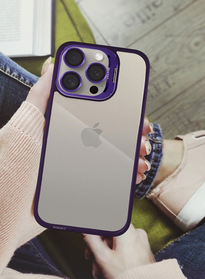 MARGOUN - iPhone 15 Pro Case Cover And Lens Protector Built-In Camera Stand And Compatible With Magsafe Full Body Shockproof Case Clear Purple - Image 1