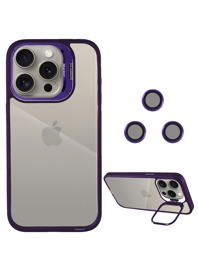 MARGOUN - iPhone 15 Pro Case Cover And Lens Protector Built-In Camera Stand And Compatible With Magsafe Full Body Shockproof Case Clear Purple - Image 1