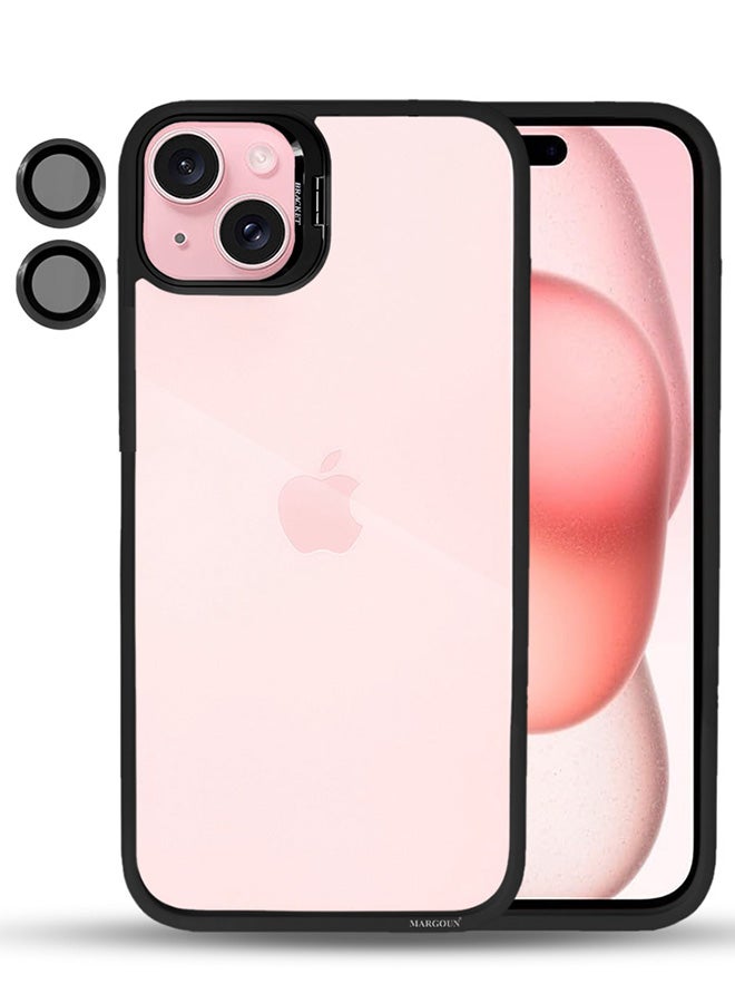 MARGOUN - iPhone 15 Plus Case Cover And Lens Protector Built-In Camera Stand And Compatible With Magsafe Full Body Shockproof Case Clear Black - Image 1