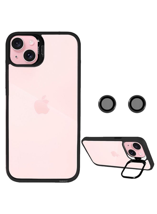MARGOUN - iPhone 15 Plus Case Cover And Lens Protector Built-In Camera Stand And Compatible With Magsafe Full Body Shockproof Case Clear Black - Image 1