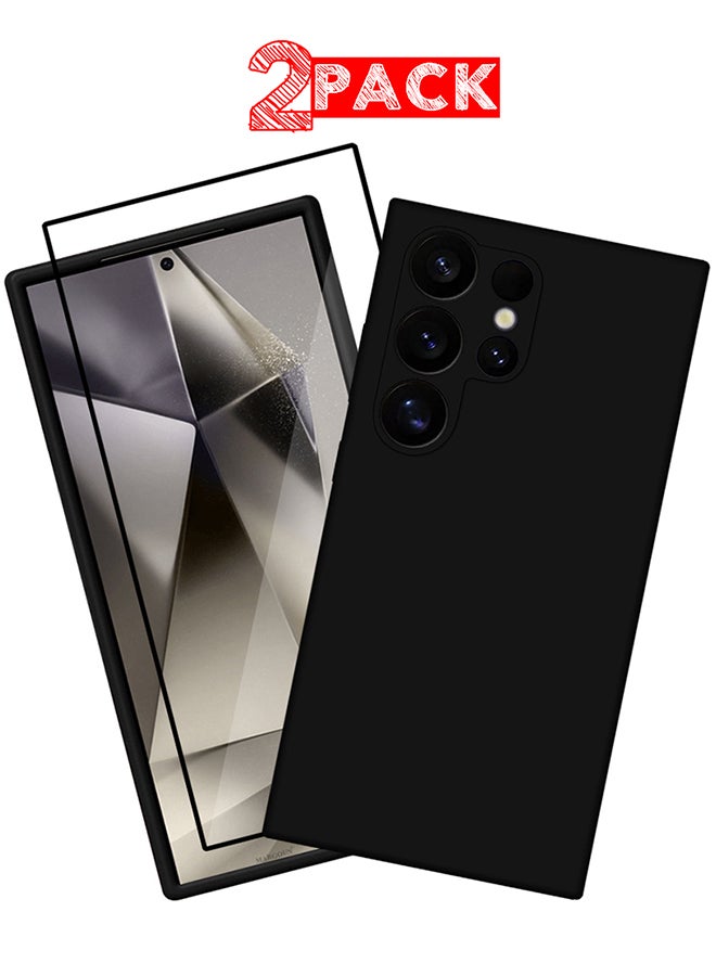 MARGOUN 2 Pack Samsung Galaxy S24 Ultra Case And Screen Protector Cover Silicone Case Slim Fit Premium Liquid Silicone Shockproof Phone Cover Upgraded Camera Protection Durable Case Black - Image 1