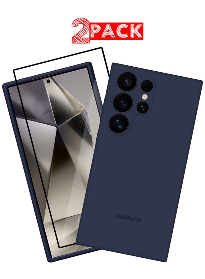 مارجون مجموعة من 2 حافظة لهاتف Samsung Galaxy S24 Ultra وغطاء واقي للشاشة من السيليكون، غطاء هاتف مقاوم للصدمات من السيليكون السائل الفاخر، حماية متطورة للكاميرا، حافظة متينة - Image 1