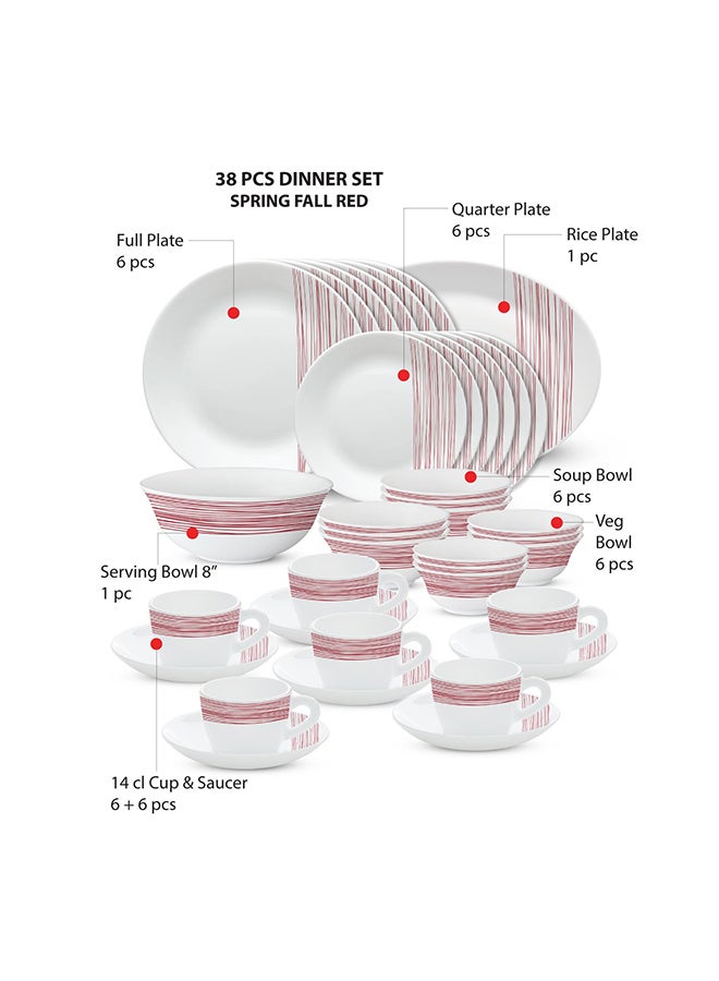 BOROSIL - Larah Plano Opal 38 Pc Dinner Set Spring Fall Red - Image 1