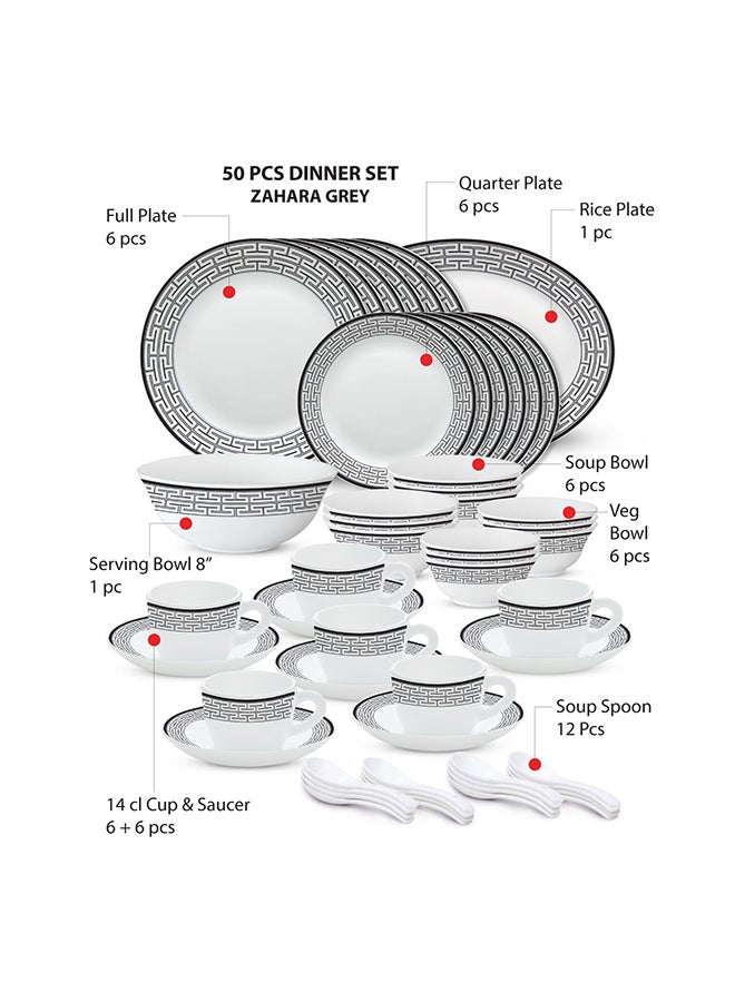BOROSIL Larah Plano Opal 50 Pc Dinner Set Zahara Grey  - Image 3