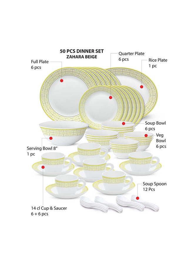 BOROSIL Larah Plano Opal 50 Pc Dinner Set Zahara Beige  - Image 3