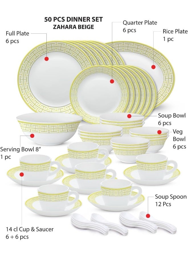 BOROSIL Larah Plano Opal Dinner Set Zahara Beige - 50 Piece Dinnerware Set BEIGE - Image 3
