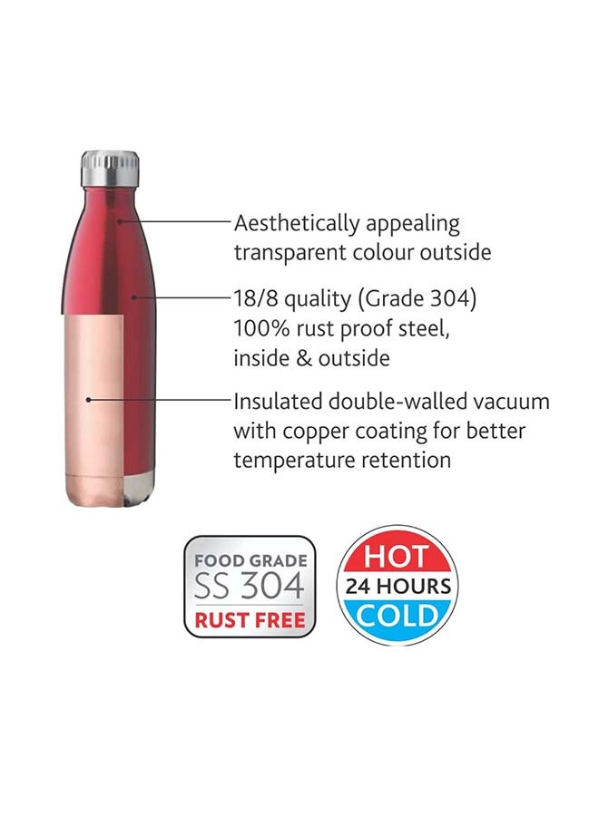BOROSIL Borosil Vacuum Insulated Copper Coated Inner Trans Bolt Water Bottle, Sports Bottle, Yoga Bottle, Outdoor, Portableleak Proof, Reusable Water Bottle Red, 500 Ml, Fgbol0500Rd  - Image 2