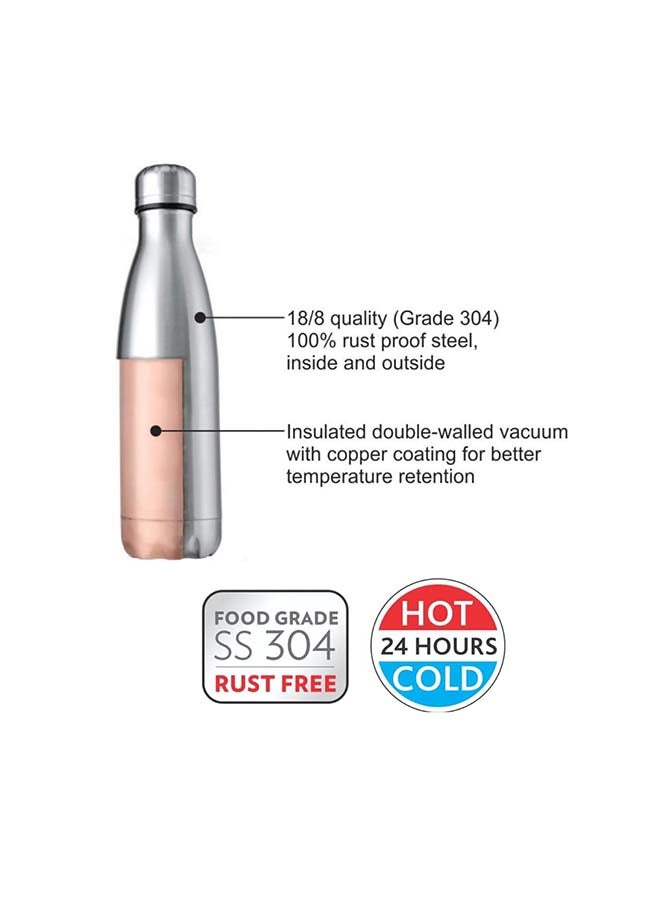Borosil Vacuum Insulated Copper Coated Inner Bolt Water Bottle, Sports Bottle, Yoga Bottle, Outdoor, Portableleak Proof, Reusable Water Bottle Stainless Steel, 500 Ml, Isfgbo0500S - Image 2