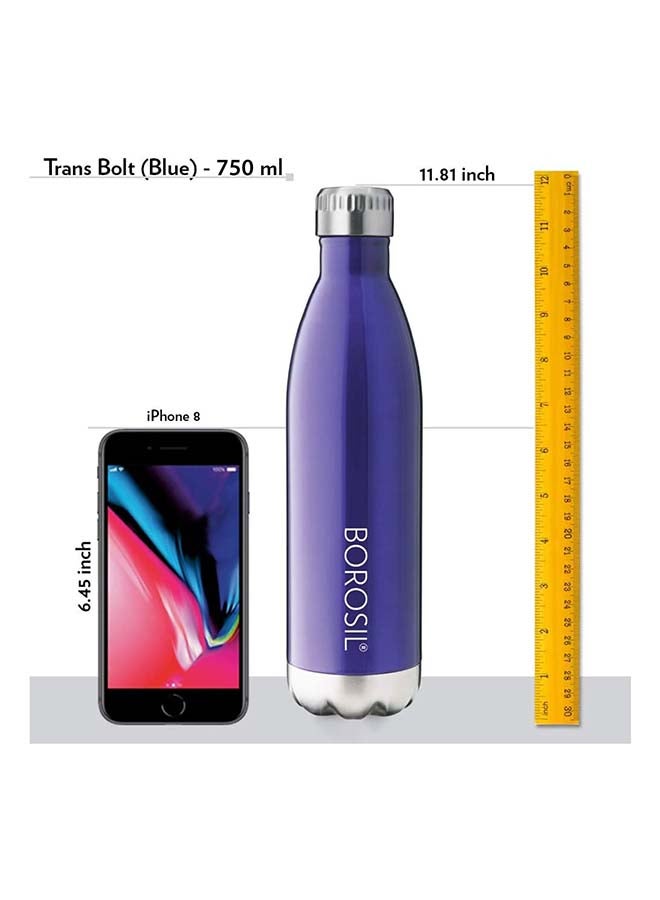BOROSIL Borosil Vacuum Insulated Copper Coated Inner Trans Bolt Water Bottle, Sports Bottle, Yoga Bottle, Outdoor, Portableleak Proof, Reusable Water Bottle Blue, 750 Ml, Fgbol0750Bl  - Image 3