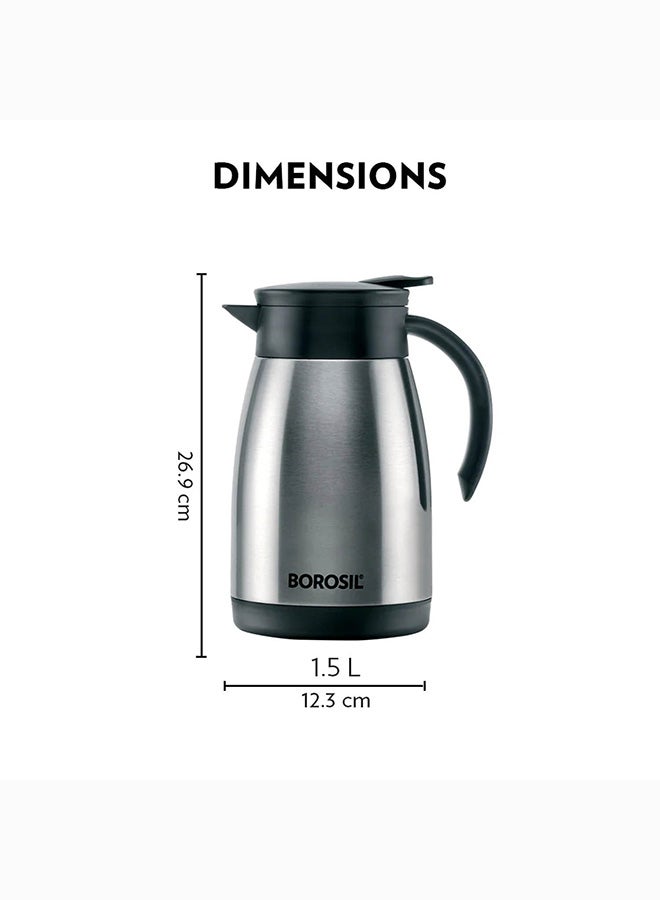 بوروسيل بورية عازلة للحرارة من الفولاذ المقاوم للصدأ لابريق الشاي - 1.5 لتر فضي - Image 2