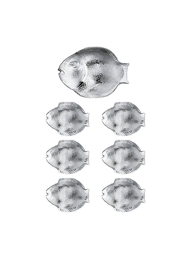 Pasabahce Set 7Pcs Fish Plates 1 Service Plate+6Pcs Dinner Plate Clear 