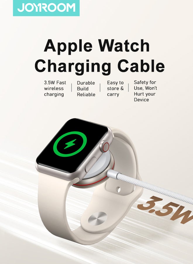 JOYROOM 3.5W Magnetic Wireless Charger for Apple Watch – 1.2m USB-C Cable | Fast Charging (Full in 1.5h), 3200GS Strong Magnet, Smart Chip, Overheat & Surge Protection | Compatible with All Apple watch Series WHITE - Image 1