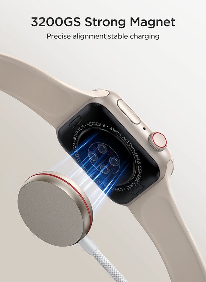 JOYROOM 3.5W Magnetic Wireless Charger for Apple Watch – 1.2m USB-C Cable | Fast Charging (Full in 1.5h), 3200GS Strong Magnet, Smart Chip, Overheat & Surge Protection | Compatible with All Apple watch Series WHITE - Image 2