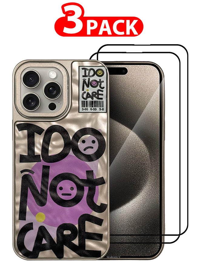 MARGOUN 3 Pack iPhone 15 Pro Max Case Cover And 2 Screen Protectors Letter Phone Case Creative Soft Back New Design Shell Durable And Fashionable Case/I Do Not Care Beige - Image 1