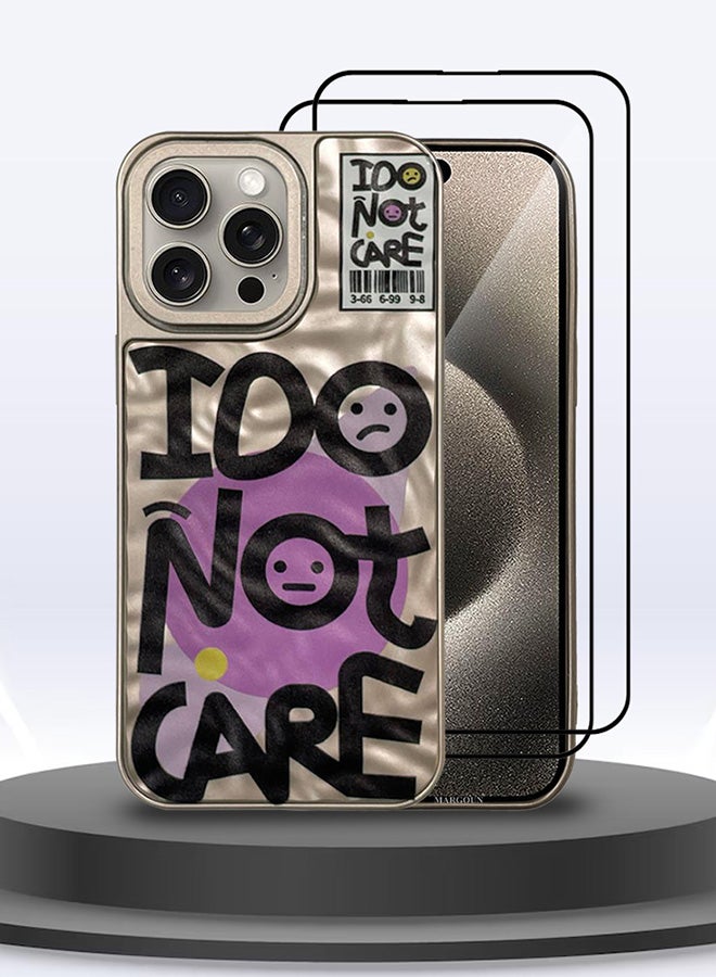 MARGOUN 3 Pack iPhone 15 Pro Max Case Cover And 2 Screen Protectors Letter Phone Case Creative Soft Back New Design Shell Durable And Fashionable Case/I Do Not Care Beige - Image 3