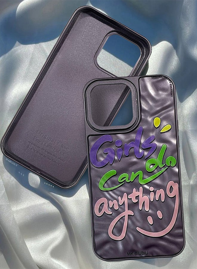 MARGOUN iPhone 15 Pro Case Cover Letter Phone Case Creative Soft Back New Design Shell Durable And Fashionable Case/Girls Can Do Anything Purple  - Image 1