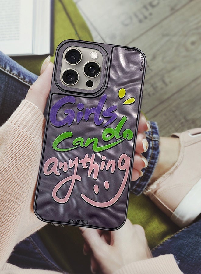 MARGOUN iPhone 15 Pro Case Cover Letter Phone Case Creative Soft Back New Design Shell Durable And Fashionable Case/Girls Can Do Anything Purple  - Image 3