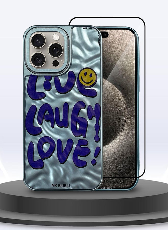 MARGOUN - 2 Pack iPhone 15 Pro Max Case Cover And Screen Protector Letter Phone Case Creative Soft Back New Design Shell Durable And Fashionable Case/Live Laugh Love Blue - Image 1