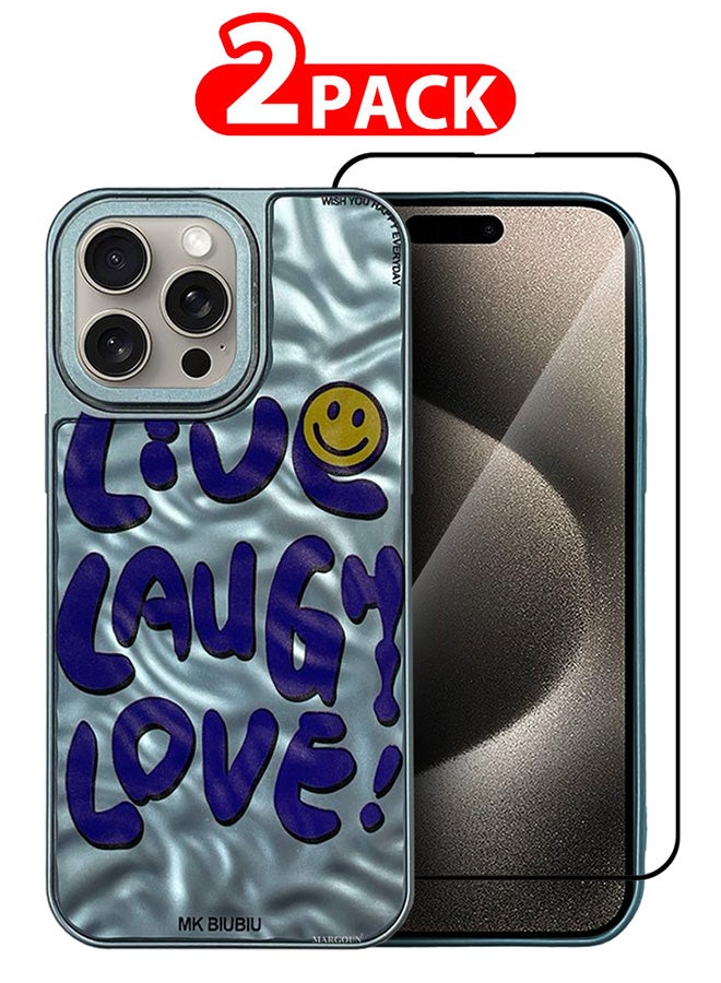 MARGOUN - 2 Pack iPhone 15 Pro Max Case Cover And Screen Protector Letter Phone Case Creative Soft Back New Design Shell Durable And Fashionable Case/Live Laugh Love Blue - Image 1