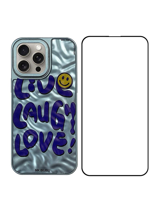 MARGOUN - 2 Pack iPhone 15 Pro Max Case Cover And Screen Protector Letter Phone Case Creative Soft Back New Design Shell Durable And Fashionable Case/Live Laugh Love Blue - Image 1