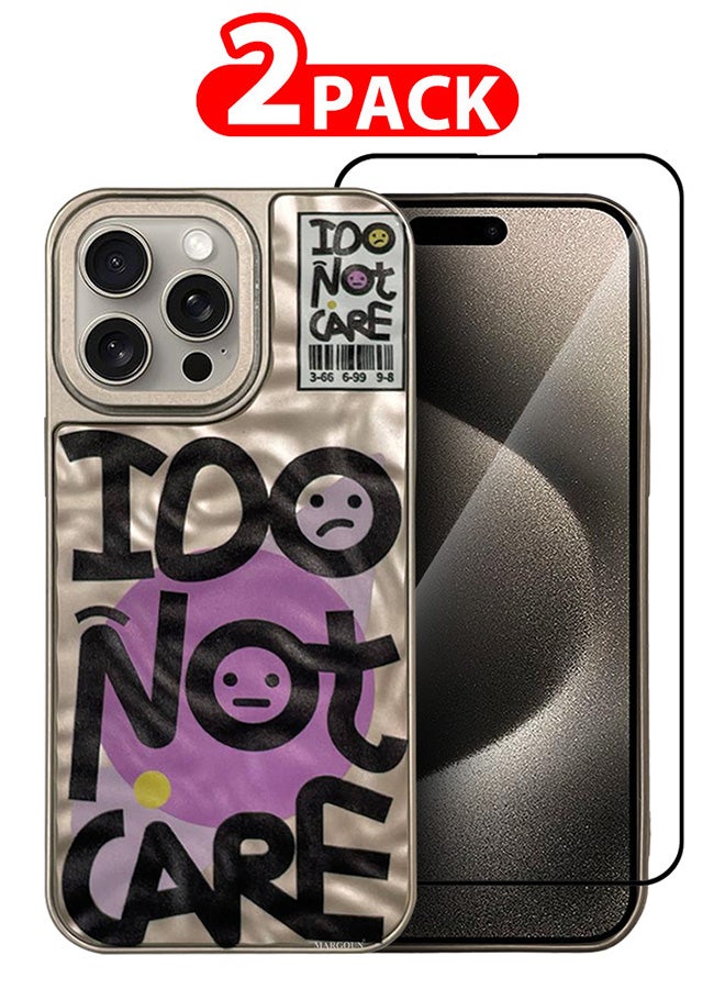مارجون 2 Pack iPhone 15 Pro Case Cover And Screen Protector Letter Phone Case Creative Soft Back New Design Shell Durable And Fashionable Case/I Do Not Care Beige - Image 1