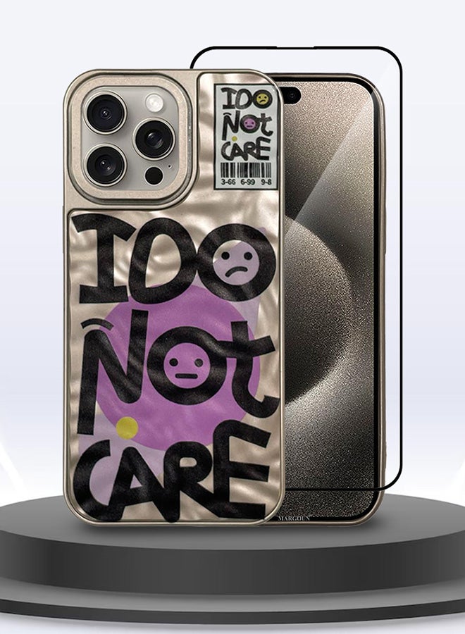 مارجون 2 Pack iPhone 15 Pro Case Cover And Screen Protector Letter Phone Case Creative Soft Back New Design Shell Durable And Fashionable Case/I Do Not Care Beige - Image 3