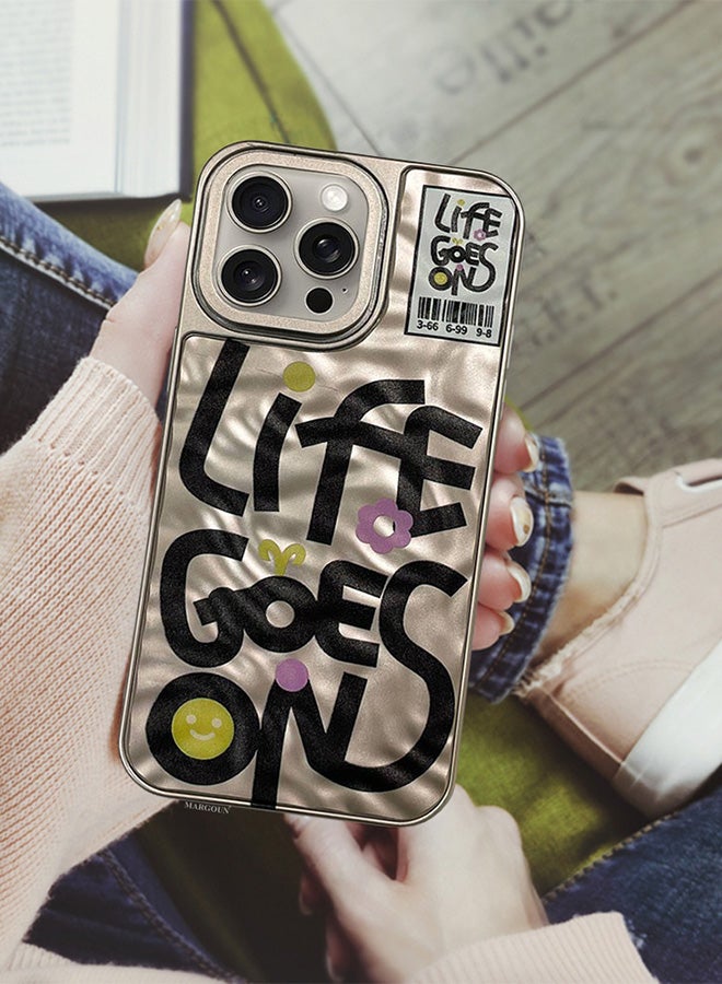 MARGOUN iPhone 15 Pro Max Case Cover Letter Phone Case Creative Soft Back New Design Shell Durable And Fashionable Case/Life Goes On Beige - Image 3