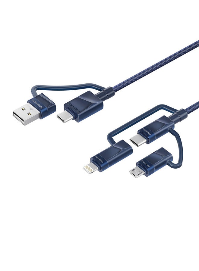 6-In-1 Multi Charging Cable Premium Hybrid 20V 3A USB-C Micro USB Connectors To USB-A With USB-C Fast Sync Charging Cable Data Cord And 60W Type-C To Type-C Power Delivery Navy