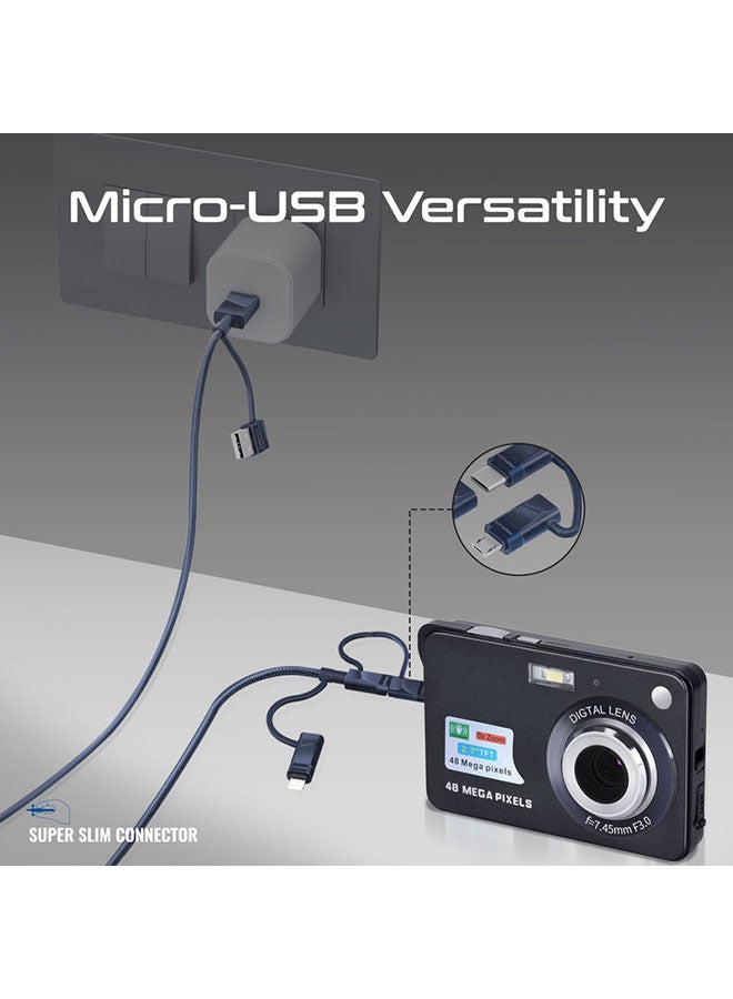 6-In-1 Multi Charging Cable Premium Hybrid 20V 3A USB-C Micro USB Connectors To USB-A With USB-C Fast Sync Charging Cable Data Cord And 60W Type-C To Type-C Power Delivery Navy