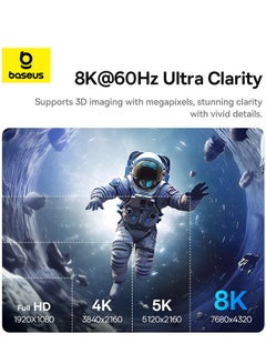 بيسوس كابل USB C إلى HDMI 2.1 بدقة 8K@60Hz و4K@240Hz بطول 1.5 متر من الألومنيوم من النوع C إلى HDMI، سلك مضفر فائق السرعة يدعم Thunderbolt 4/3 بمعدل 48 جيجابت في الثانية/HDR/HDCP 2.3، متوافق مع أجهزة الكمبيوتر المحمولة والكمبيوتر اللوحي وMacBook وGalaxy S24  - Image 3