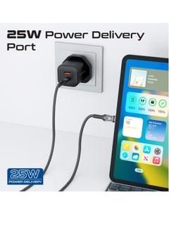 بروميت شاحن حائط بمنفذ مزدوج 25 وات USB-C توصيل طاقة مع منفذ شحن 18 وات QC 3.0 USB-A و60 وات USB-C موصلات شفافة كابل 1.2 متر أسود  - Image 3