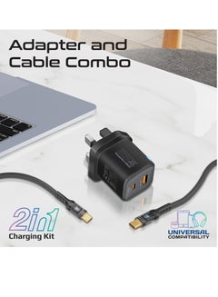 بروميت شاحن حائط بمنفذ مزدوج 25 وات USB-C توصيل طاقة مع منفذ شحن 18 وات QC 3.0 USB-A و60 وات USB-C موصلات شفافة كابل 1.2 متر أسود  - Image 2