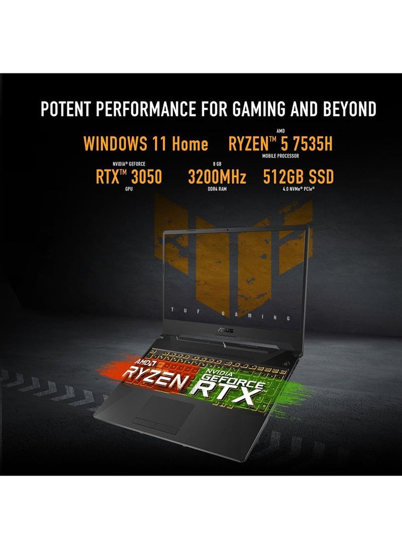 ASUS TUF A15 FA506NC-HN002W Laptop With 15.6-Inch Display, AMD Ryzen 5-7535HS Processor/8GB RAM/512GB SSD/4GB NVIDIA GeForce RTX 3050 Graphics Card/Windows 11 Home / English/Arabic Graphite Black (Upgraded Version) - Image 3