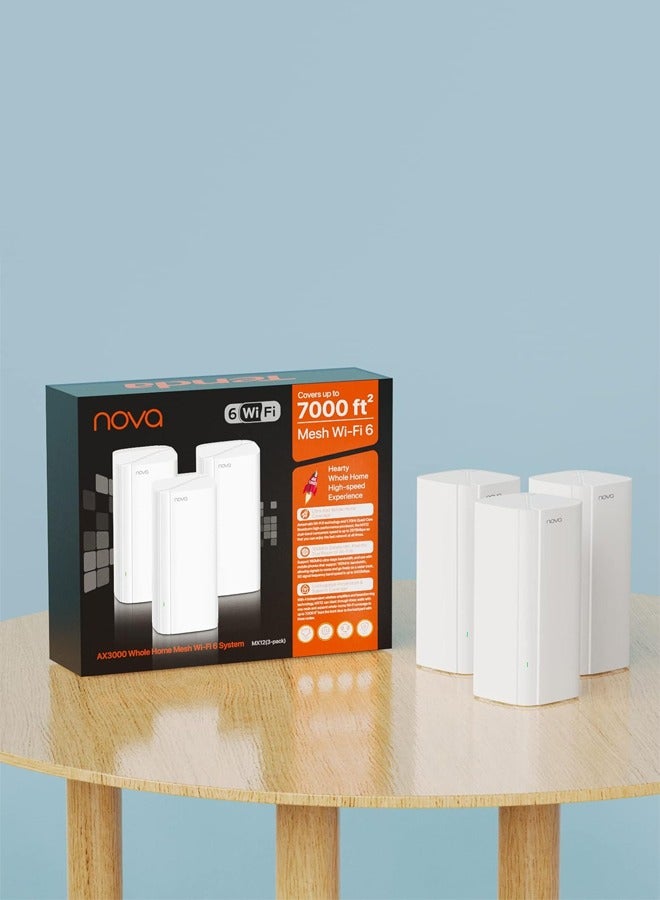 Tenda - Nova MX12 AX3000 Mesh Wi-Fi 6 System - 7000sq ft Wi-Fi Coverage - Whole Home Wi-Fi Mesh System - 1.7 GHz Quad-Core CPU - HE160 - Dual-Band Gigabit Mesh Network for 160+ Devices - 3-Pack white - Image 1