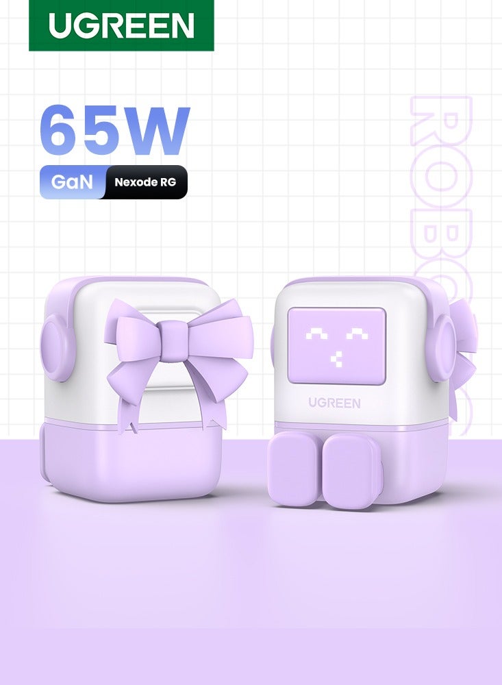 Ugreen - Uno 65W Type C Charger Dynamic Expression Display 2C1A USB C Charger With LED Screen Fun Charging Fast USB Type C Wall Adapter Portable Mini Size GaN Charger Adapter For iPhone 16 Series Galaxy S24 Purple - Image 1