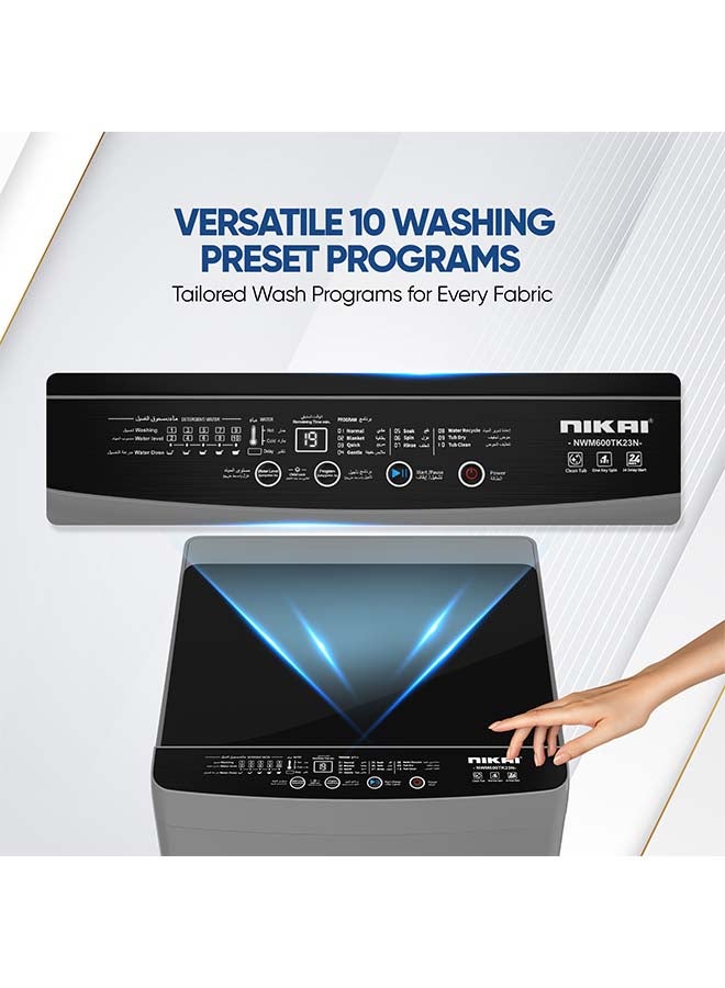 نيكاي غسالة أوتوماتيكية بالكامل تحميل علوي، نظام غسيل غامض، فلتر سحري، شاشة رقمية، تشغيل صامت، 6 كجم NWM600TK23N رمادي - Image 5