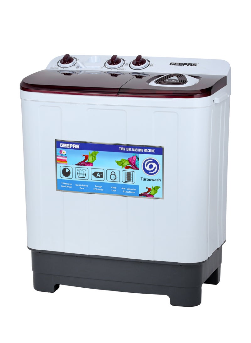 Geepas 5Kg Semi-Automatic Twin Tub Washing Machine - High-Efficiency, Portable Washer/Spin Dryer Combo | Magic Filter, Air Dry, 510W Motor | Model GSWM18045 5 kg 510 W GSWM18045 White - Image 1