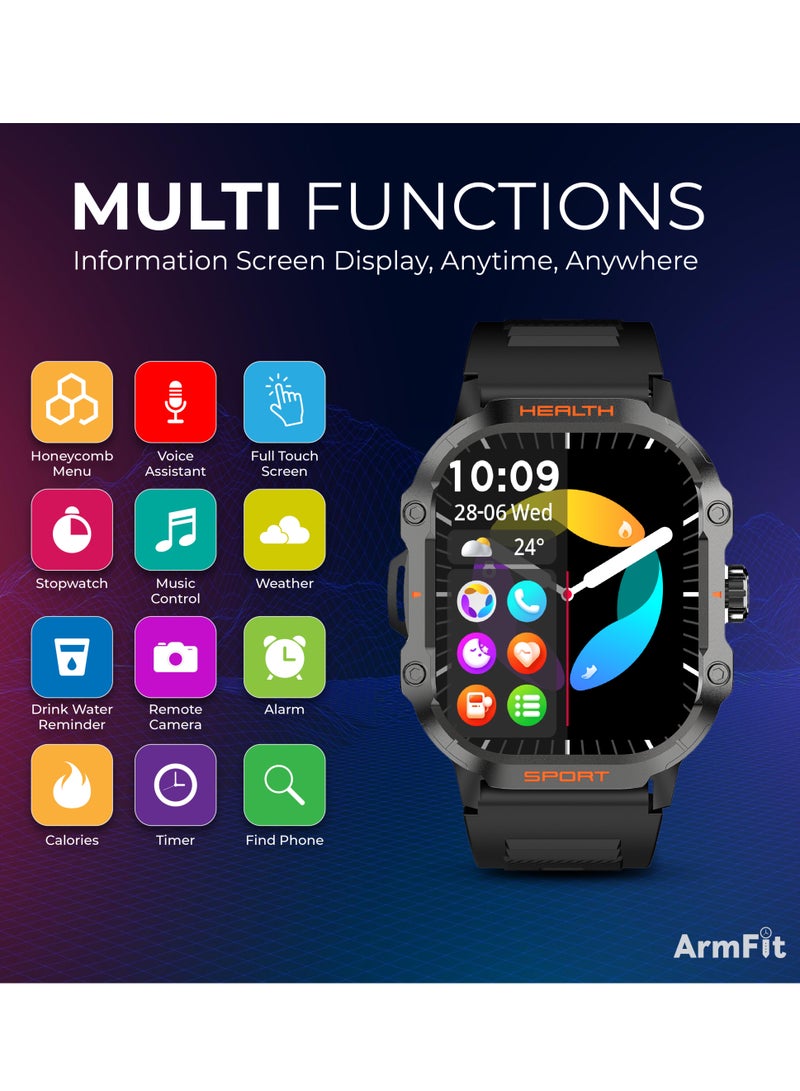 ArmFit - Hulk2 Smartwatch For Men And Women, AMOLED Always On Display Bluetooth Calling Waterproof Fitness Watches Compatible With Android iOS Black - Image 1