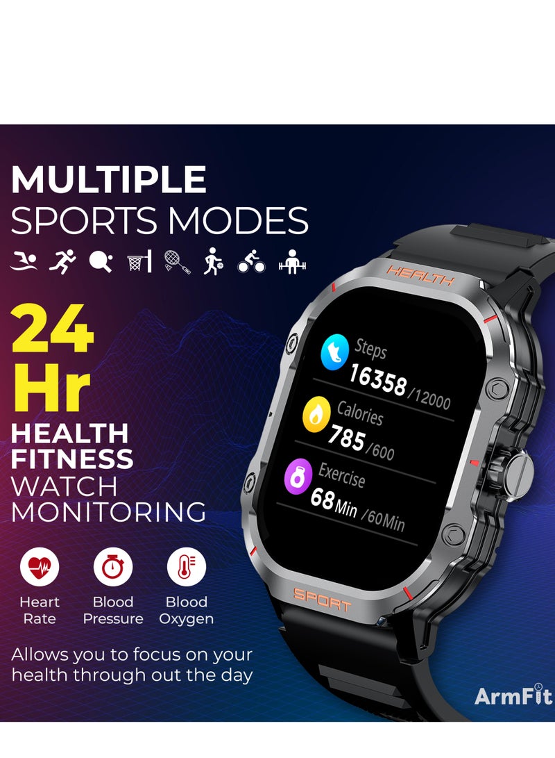 ArmFit - Hulk2 Smartwatch For Men And Women, AMOLED Always On Display Bluetooth Calling Waterproof Fitness Watches Compatible With Android iOS Black - Image 1