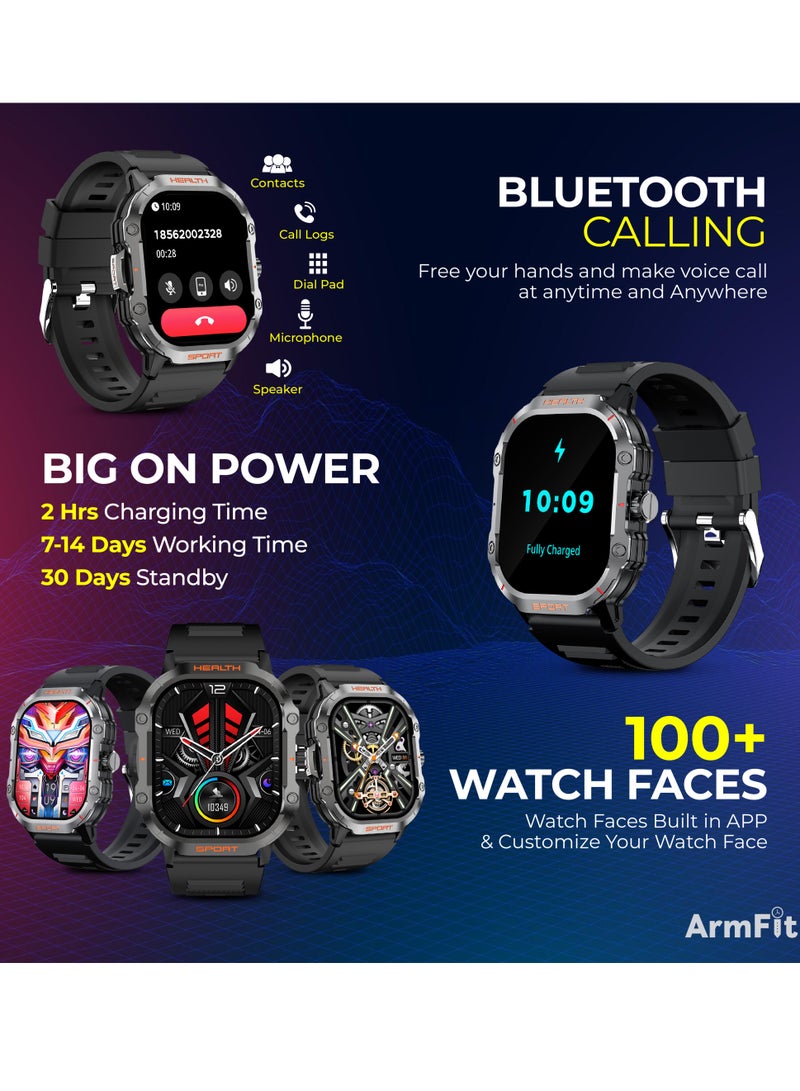 ArmFit - Hulk2 Smartwatch For Men And Women, AMOLED Always On Display Bluetooth Calling Waterproof Fitness Watches Compatible With Android iOS Black - Image 1
