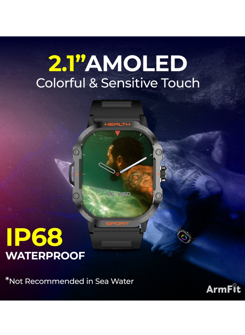 ArmFit - Hulk2 Smartwatch For Men And Women, AMOLED Always On Display Bluetooth Calling Waterproof Fitness Watches Compatible With Android iOS Black - Image 1