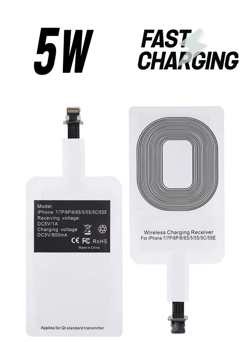 MARGOUN iPhone 5 Wireless Charging Receiver 5V 800mAh Wireless Charger Adapter Plug And Play Fast Charging Qi Receiver White - Image 1